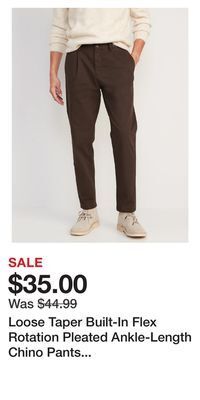 Old Navy Loose taper built-in flex rotation pleated ankle-length chino pants for men offer