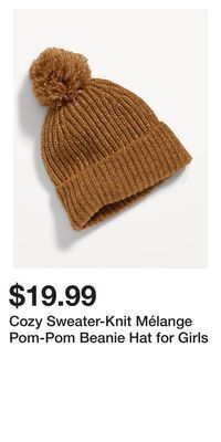 Old Navy Cozy sweater-knit mélange pom-pom beanie hat for girls offer