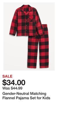 Old Navy Gender-neutral matching flannel pajama set for kids offer