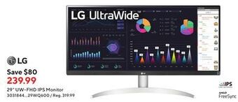Staples Lg 29" uw-fhd ips monitor offer