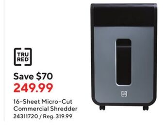 Staples Tru red 16-sheet micro-cut commercial shredder offer