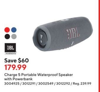 Staples Jbl charge 5 portable waterproof speaker with powerbank offer