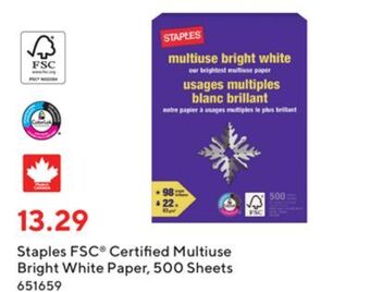 Staples Staples fsc® certified multiuse bright white paper, 500 sheets offer