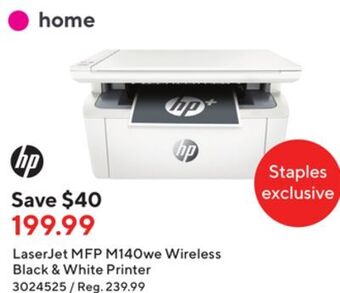 Staples Hp laserjet mfp m140we wireless black & white printer offer