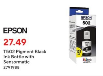 Staples Epson t502 pigment black ink bottle with sensormatic offer