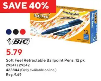 Staples Bic soft feel ballpoint pens, 12 pk offer