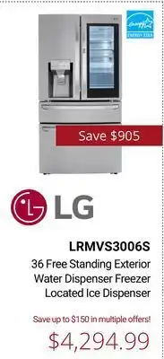 Canadian Appliance Source Lg 36 free standing exterior water dispenser freezer located ice dispenser offer