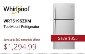 Canadian Appliance Source Whirlpool top mount refrigerator offer