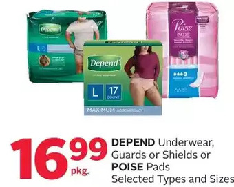 Rexall Depend underwear, guards or shields or poise pads offer