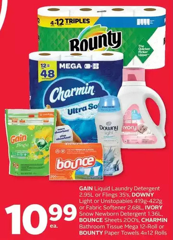 Rexall Gain liquid laundry detergent or flings, downy light or unstopables or fabric softener, ivory snow newborn detergent, bounce offer