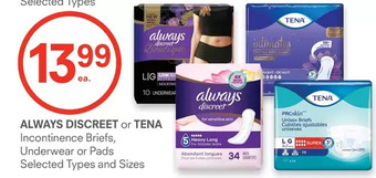 Always discreet or tena incontinence briefs, underwear or pads