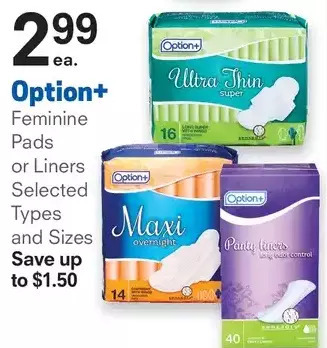 Guardian Pharmacy Option+ feminine pads or liners offer