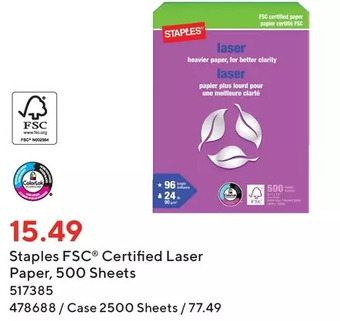 Staples Staples fsc certified laser paper offer