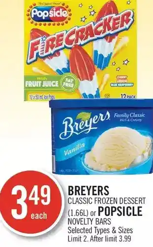 Shoppers Drug Mart Breyers classic frozen dessert or popsicle novelties bars offer