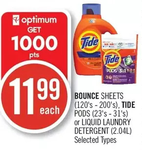 Shoppers Drug Mart Bounce sheets, tide pods or liquid laundry detergent offer