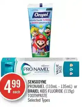 Shoppers Drug Mart Sensodyne pronamel or orajel kids fluoride toothpaste offer