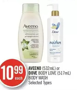 Shoppers Drug Mart Aveeno or dove body love body wash offer