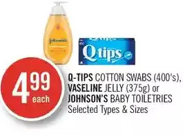 Shoppers Drug Mart Q-tips cotton swabs, vaseline jelly or johnson's baby toiletries offer