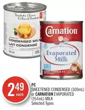 Shoppers Drug Mart Pc sweetened condensed or carnation evaporated milk offer
