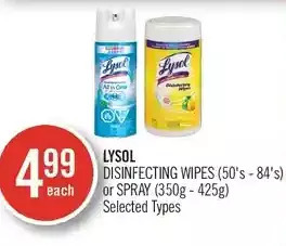 Shoppers Drug Mart Lysol disinfecting wipes or spray offer