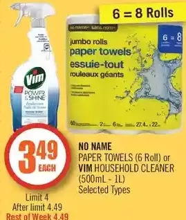 Shoppers Drug Mart No name paper towels or vim household cleaner offer