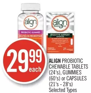 Shoppers Drug Mart Align probiotic chewable tablets, gummies or capsules offer