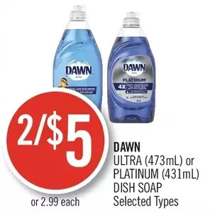 Shoppers Drug Mart Dawn ultra or platinum dish soap offer