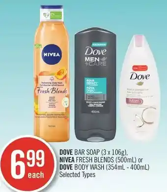 Shoppers Drug Mart Dove bar soap, nivea fresh blends or dove body wash offer