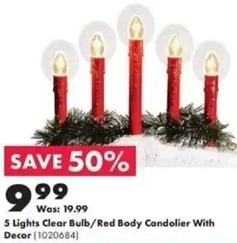 Kent 5 lights Clear Bulb /Red Body Candolier With Decor offer