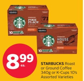 Rexall Starbucks roast or ground coffee 340g or k-cups 10' s offer
