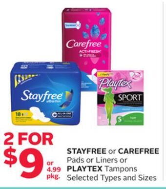 Rexall Stayfree or carefree pads or liners or playtex tampons offer