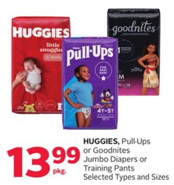 Rexall Huggies, pull. ups or goodnites jumbo diapers or training pants offer