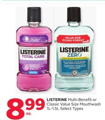 Rexall Listerine multi-benefit or classic value size mouthwash 1l-1.5l offer