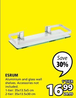 JYSK Esrum aluminium and glass wall shelves offer