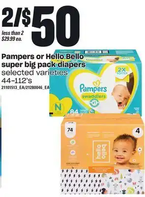 Zehrs Markets Pampers or hello bello super big pack diapers, 44-112's offer