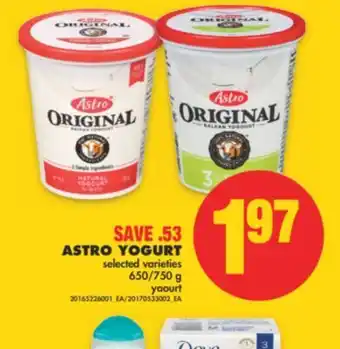 No Frills Astro yogurt, 650/750 g offer