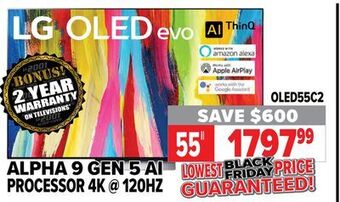 2001 Audio Video Lg oled evo 55" alpha 9 gen 5 ai processor 4k @ 120hz offer