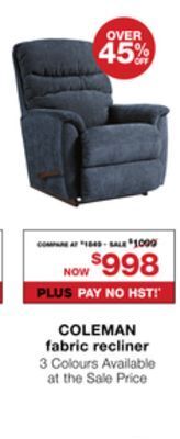 La Z Boy Coleman fabric recliner offer