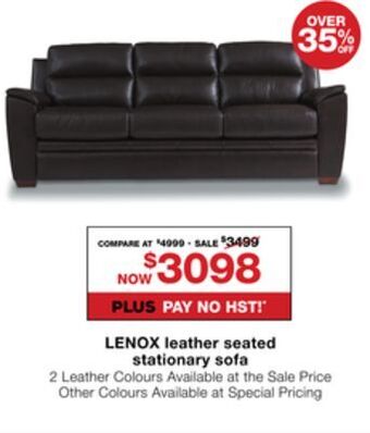 La Z Boy Lenox leather seated stationary sofa offer