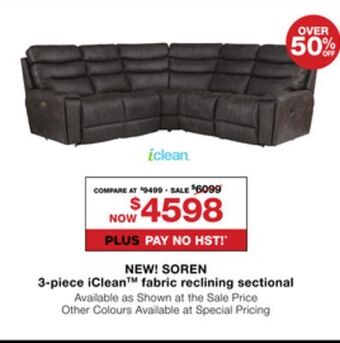 La Z Boy Soren 3-piece iclean™ fabric reclining sectional offer