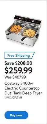 Walmart Costway 3400w electric countertop dual tank deep fryer offer