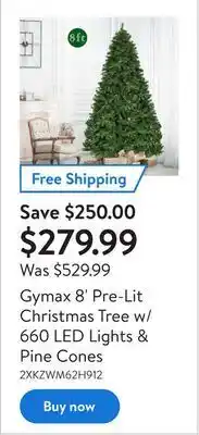Walmart Gymax 8' pre-lit christmas tree w/ 660 led lights & pine cones offer