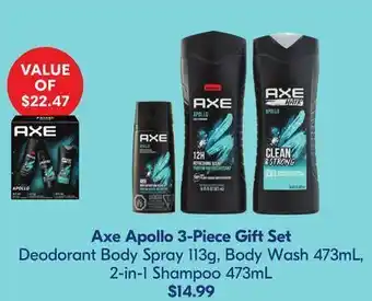 Shoppers Drug Mart Axe apollo 3-piece gift set deodorant body spray 113g, body wash 473ml, 2-in-1 shampoo 473ml offer