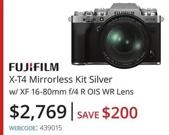 Vistek Fujifilm x-t4 mirrorless kit silver w/xf 16-80mm f/4 r ois wr lens offer