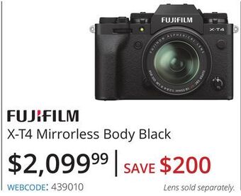 Vistek Fujifilm x-t4 mirrorless body black offer