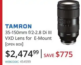 Vistek Tamron 35-150mm f/2-2.8 di iii vxd lens for e-mount open box offer