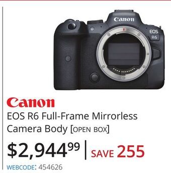 Vistek Canon eos r6 full-frame mirrorless camera body offer