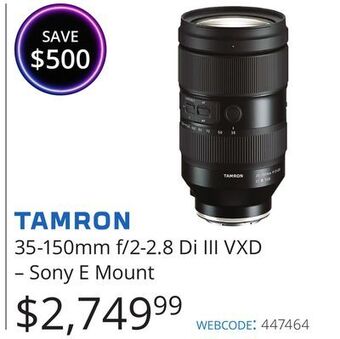 Vistek Tamron 35-150mm f/2-2.8 di iii vxd-sony e mount offer