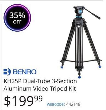 Vistek Benro kh25p dual-tube 3-section aluminum video tripod kit offer