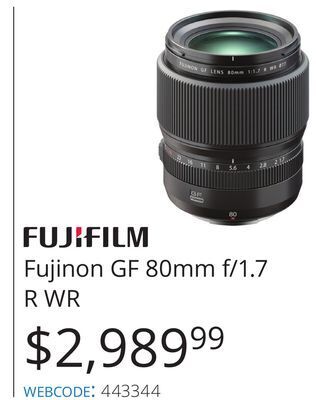 Vistek Fujifilm fujinon gf 80mm f/1.7 r wr offer